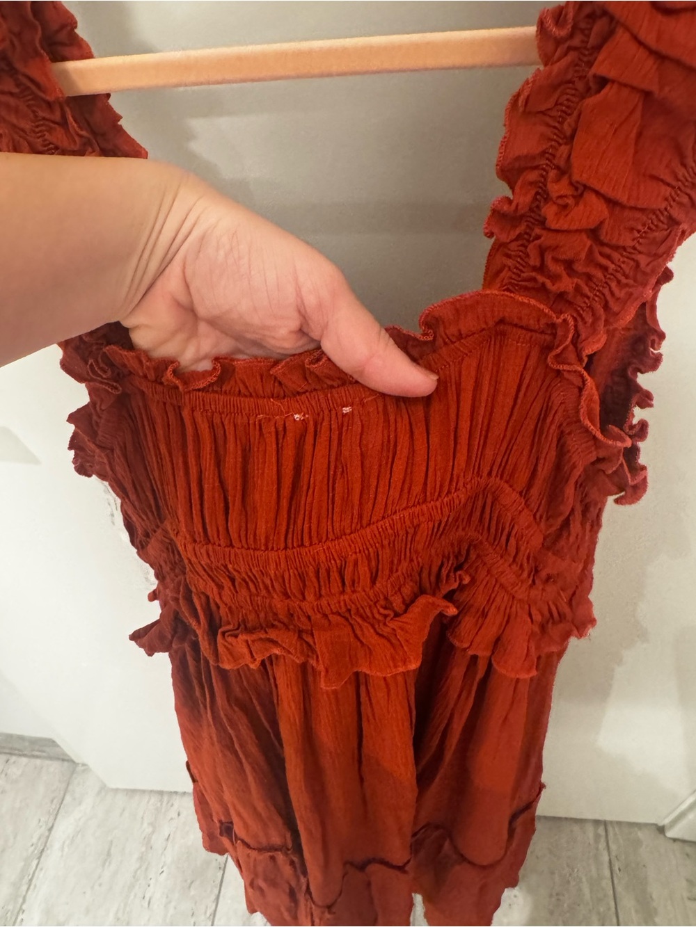 Pink Lily Rust Red Ruffle-Strap Sundress - Picture 4 of 5